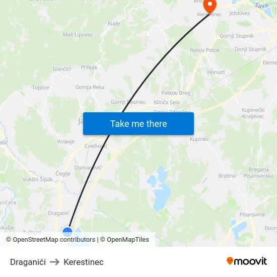 Draganići to Kerestinec map