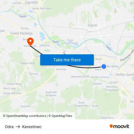 Odra to Kerestinec map