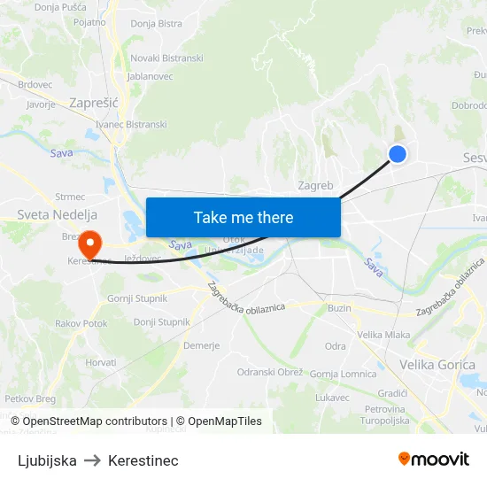 Ljubijska to Kerestinec map