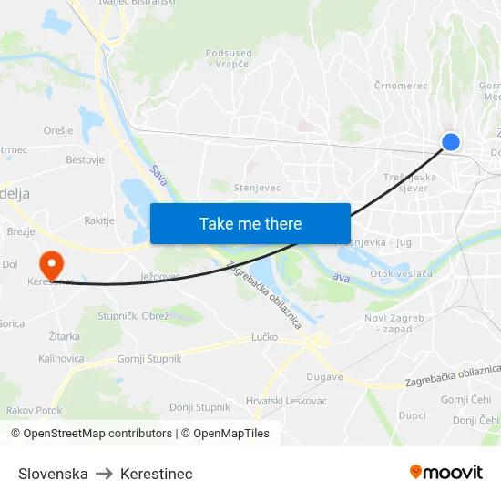 Slovenska to Kerestinec map