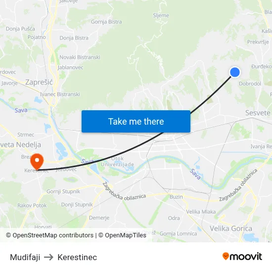 Mudifaji to Kerestinec map