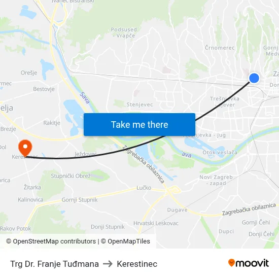 Trg Dr. Franje Tuđmana to Kerestinec map