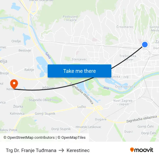 Trg Dr. Franje Tuđmana to Kerestinec map