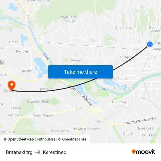 Britanski trg to Kerestinec map