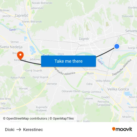 Dioki to Kerestinec map