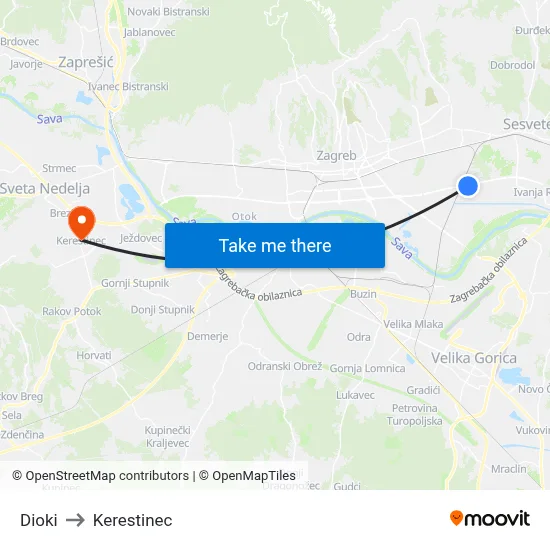 Dioki to Kerestinec map