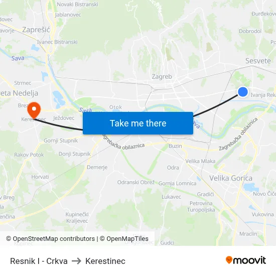 Resnik I - Crkva to Kerestinec map