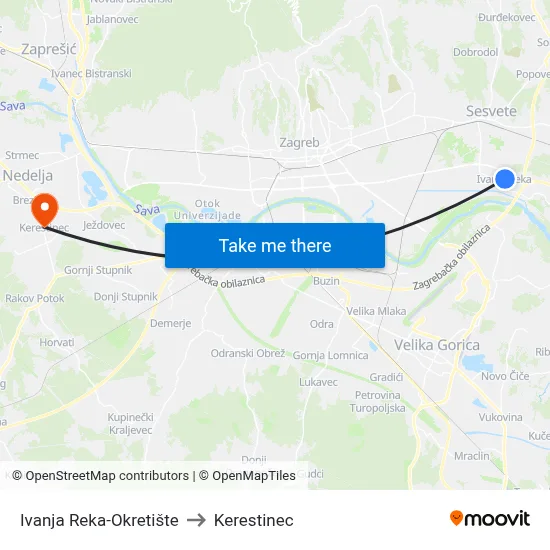 Ivanja Reka-Okretište to Kerestinec map