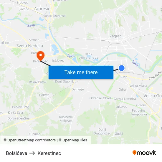 Bolšićeva to Kerestinec map