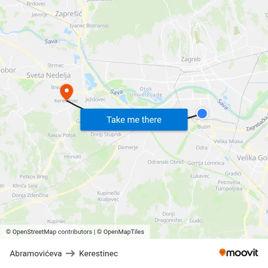 Abramovićeva to Kerestinec map