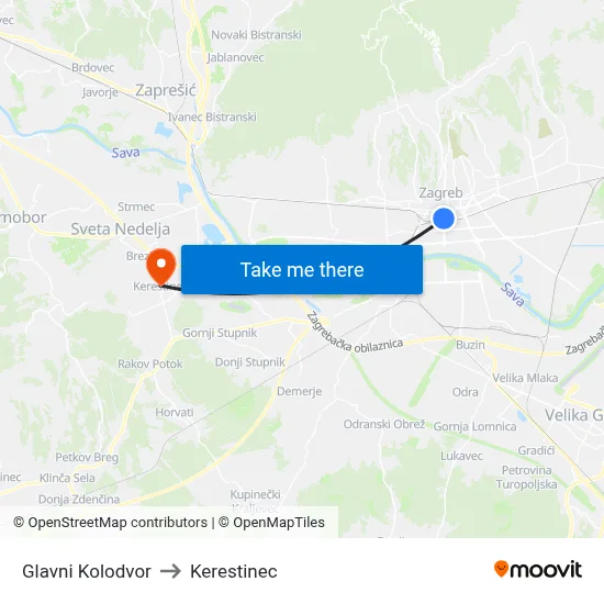 Glavni Kolodvor to Kerestinec map
