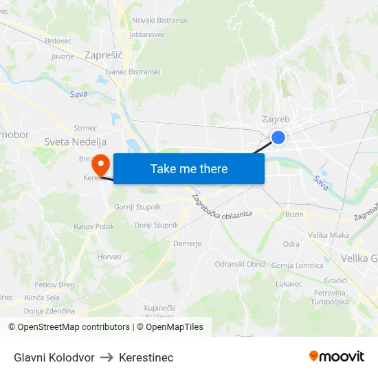 Glavni Kolodvor to Kerestinec map