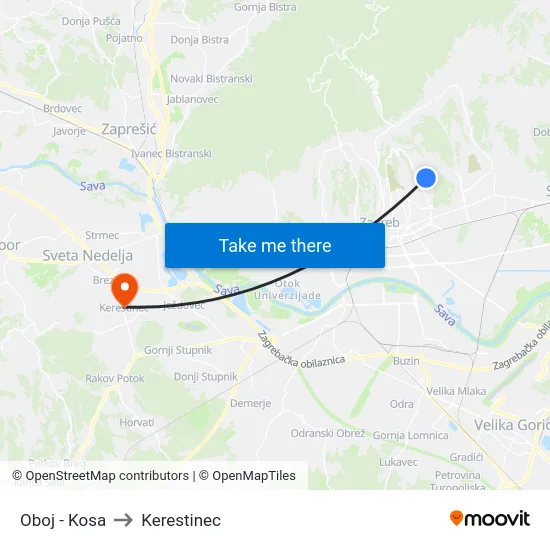 Oboj - Kosa to Kerestinec map