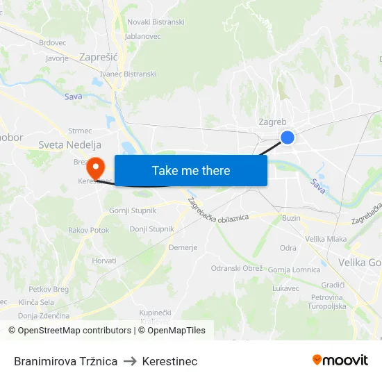 Branimirova Tržnica to Kerestinec map