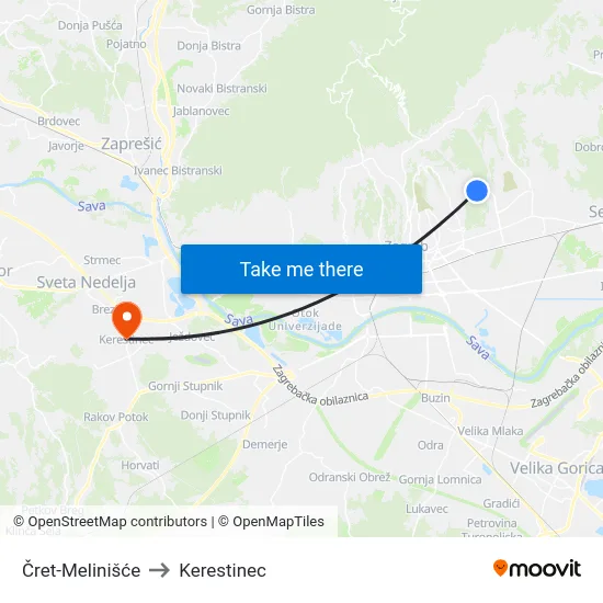 Čret-Melinišće to Kerestinec map