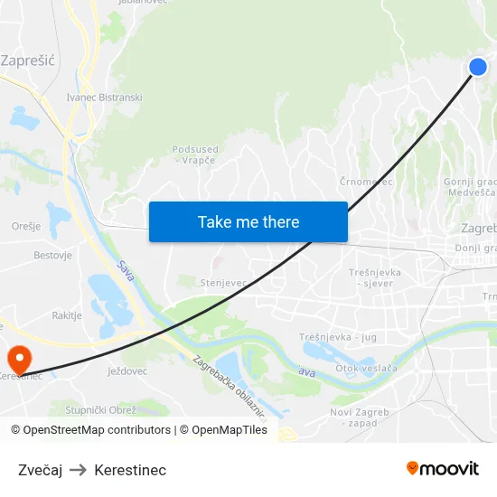 Zvečaj to Kerestinec map