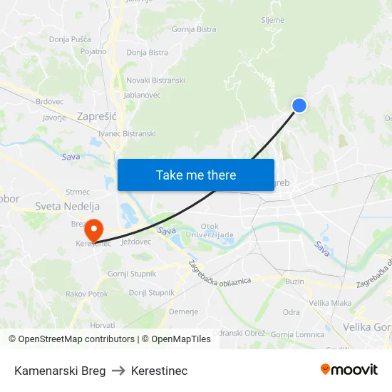 Kamenarski Breg to Kerestinec map