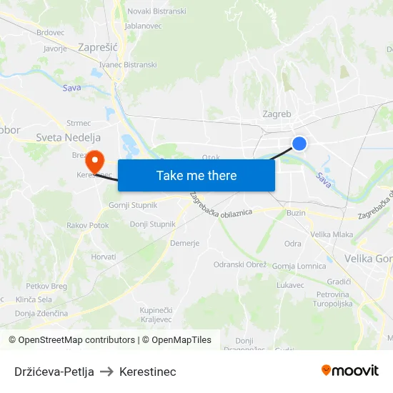 Držićeva-Petlja to Kerestinec map