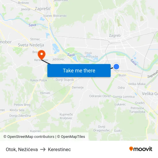 Otok, Nežićeva to Kerestinec map