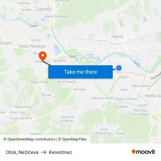 Otok, Nežićeva to Kerestinec map
