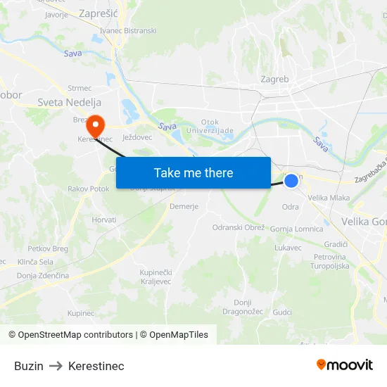 Buzin to Kerestinec map