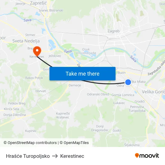 Hrašće Turopoljsko to Kerestinec map