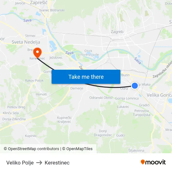 Veliko Polje to Kerestinec map