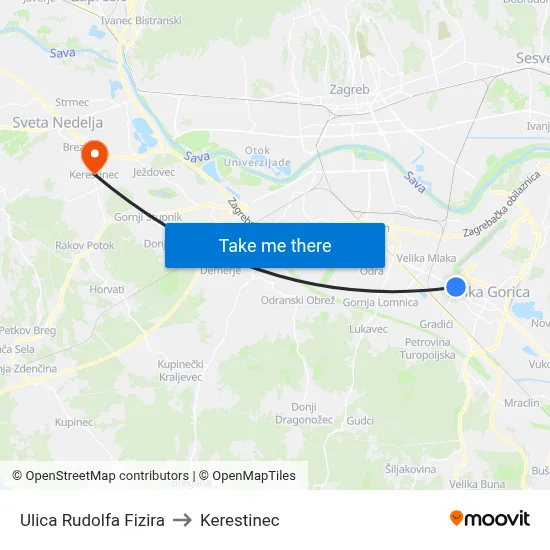 Ulica Rudolfa Fizira to Kerestinec map