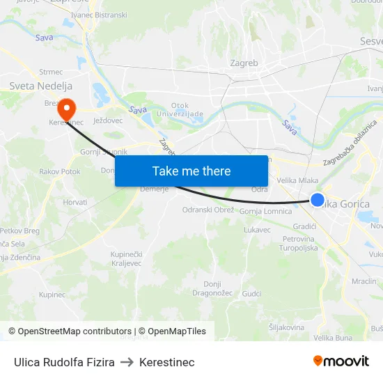 Ulica Rudolfa Fizira to Kerestinec map