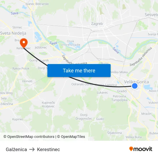 Galženica to Kerestinec map