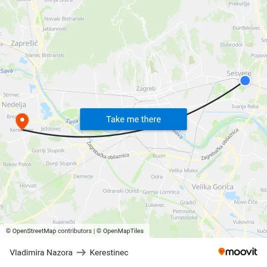 Vladimira Nazora to Kerestinec map