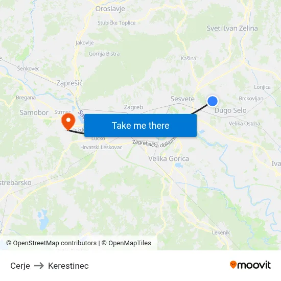 Cerje to Kerestinec map