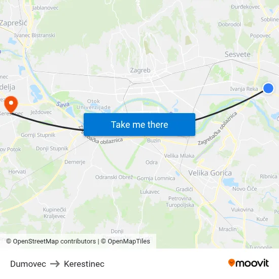 Dumovec to Kerestinec map