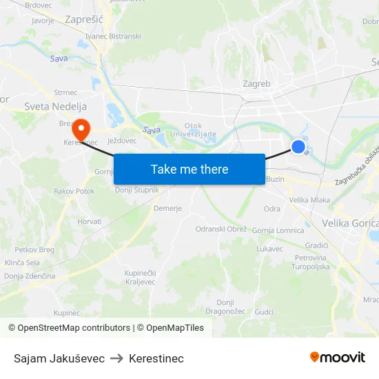 Sajam Jakuševec to Kerestinec map