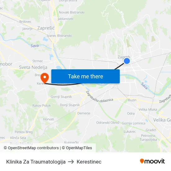 Klinika Za Traumatologija to Kerestinec map