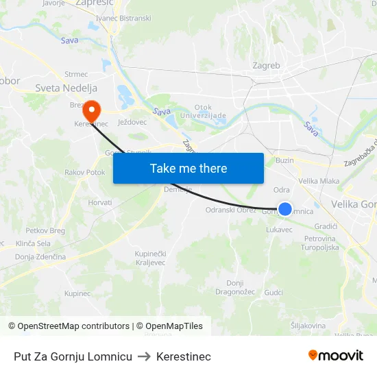 Put Za Gornju Lomnicu to Kerestinec map