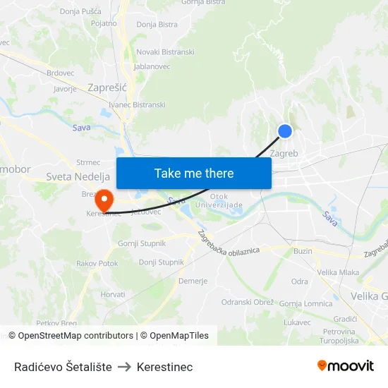 Radićevo Šetalište to Kerestinec map