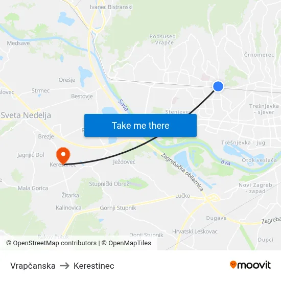 Vrapčanska to Kerestinec map