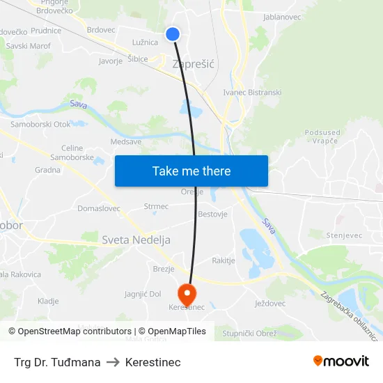 Trg Dr. Tuđmana to Kerestinec map