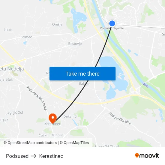 Podsused to Kerestinec map