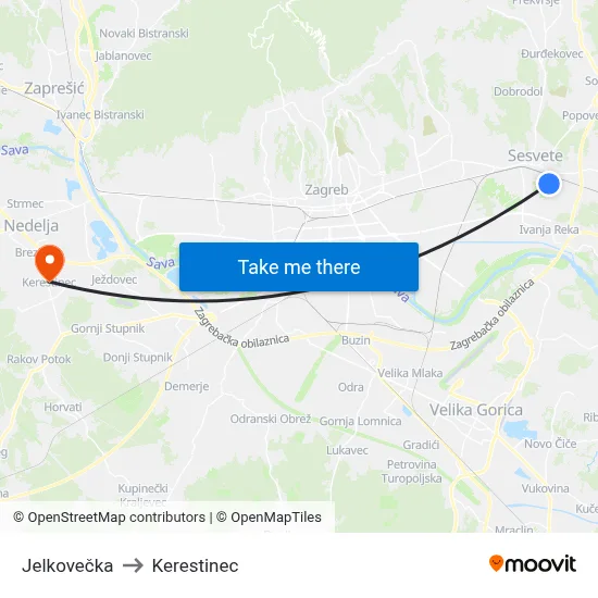 Jelkovečka to Kerestinec map