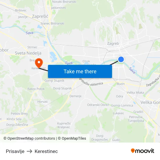 Prisavlje to Kerestinec map