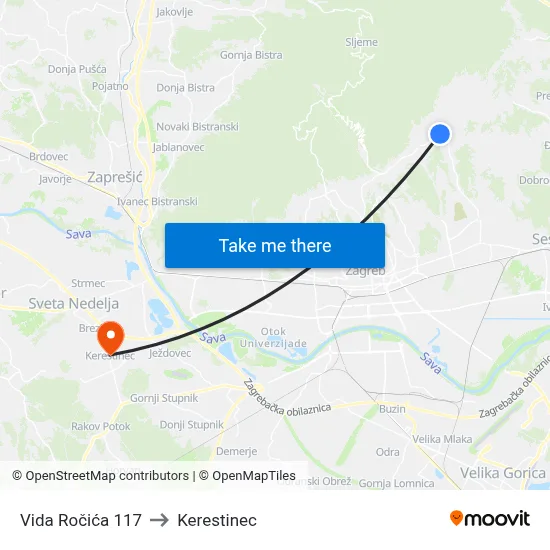Vida Ročića 117 to Kerestinec map