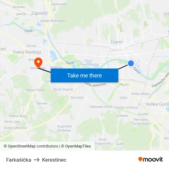 Farkašička to Kerestinec map