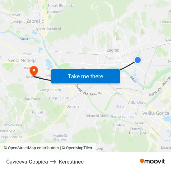 Čavićeva-Gospića to Kerestinec map