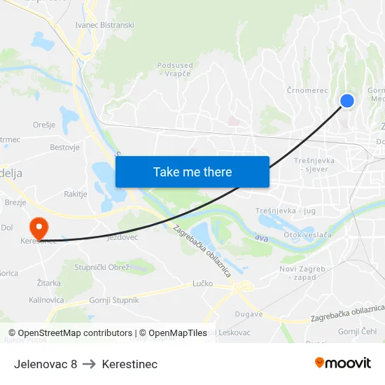 Jelenovac 8 to Kerestinec map