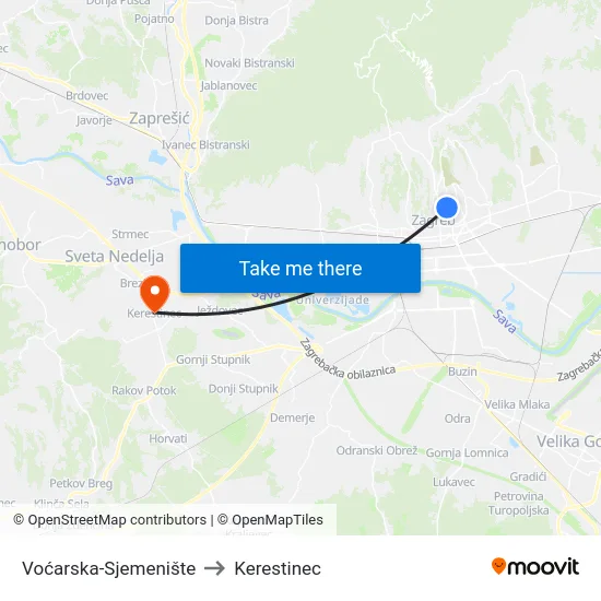 Voćarska-Sjemenište to Kerestinec map