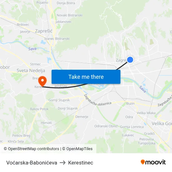 Voćarska-Babonićeva to Kerestinec map
