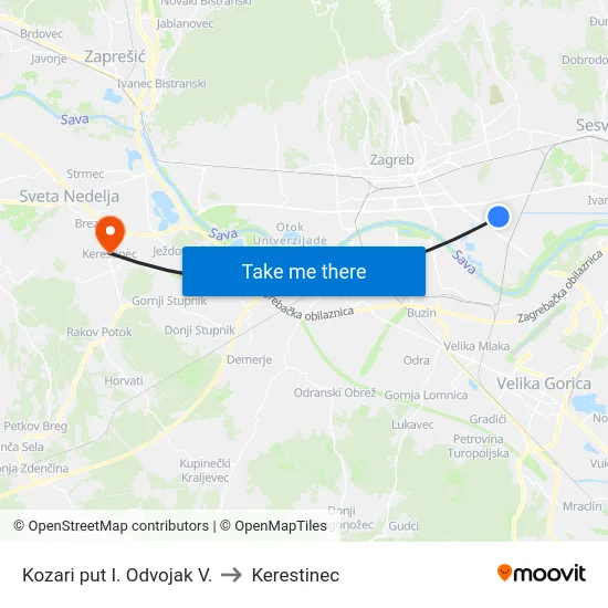 Kozari put I. Odvojak V. to Kerestinec map