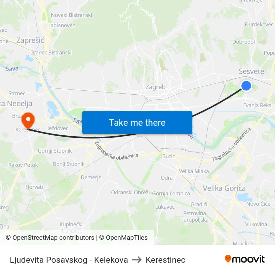 Ljudevita Posavskog - Kelekova to Kerestinec map